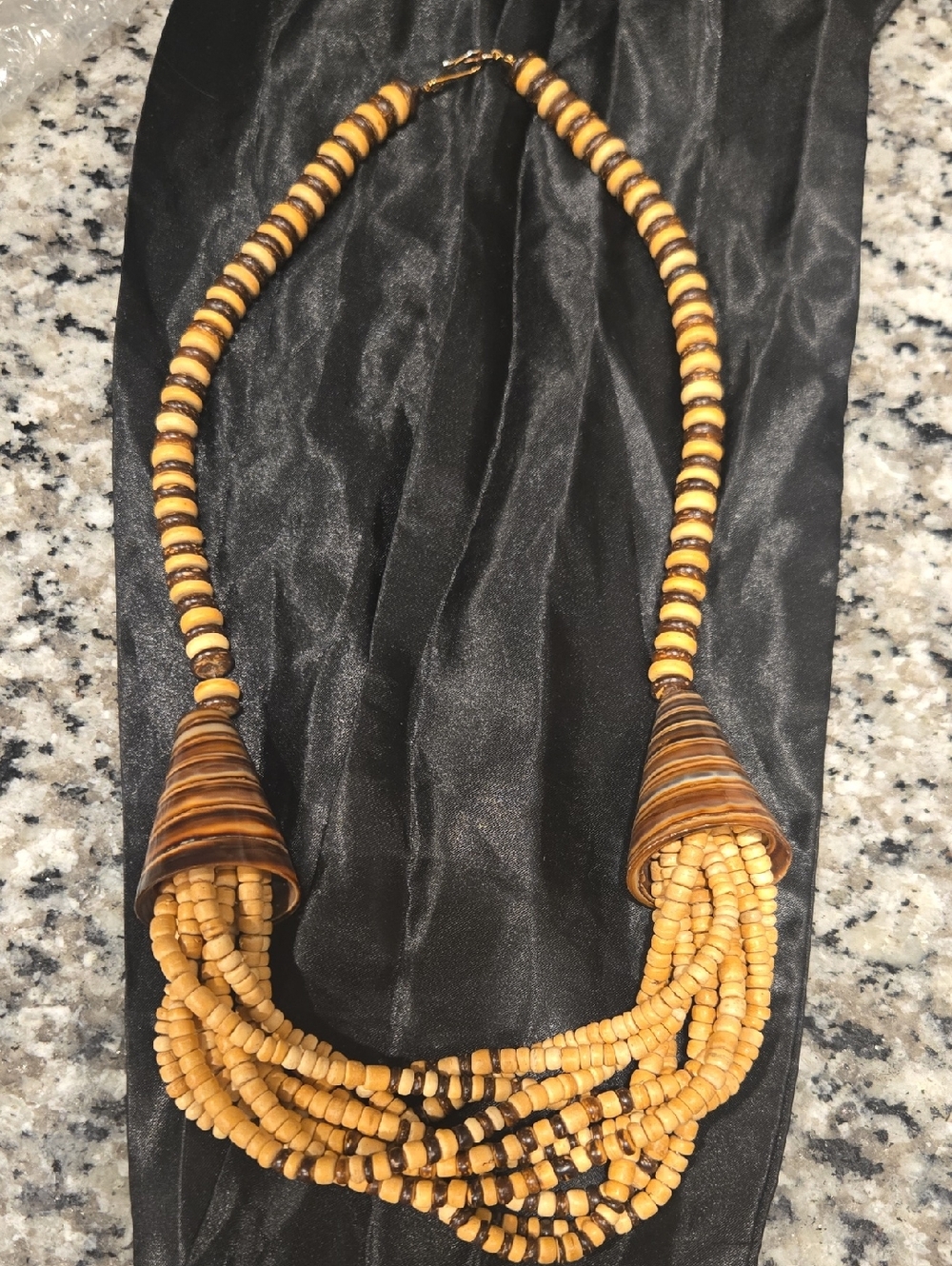 Handcrafted Tan And Brown Beaded Multi-Strand Statement Necklace - Women Jewelry